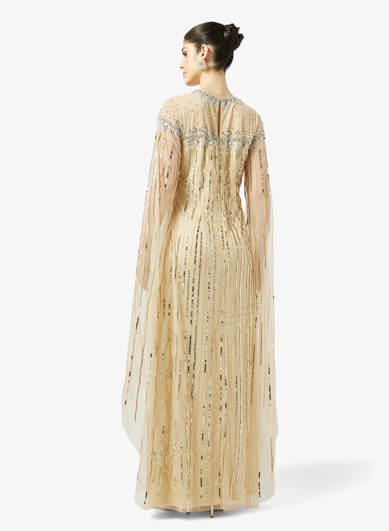 Namshi x  Bead Embellished Evening Gown with Cape Sleeves for Women | Best Price UAE